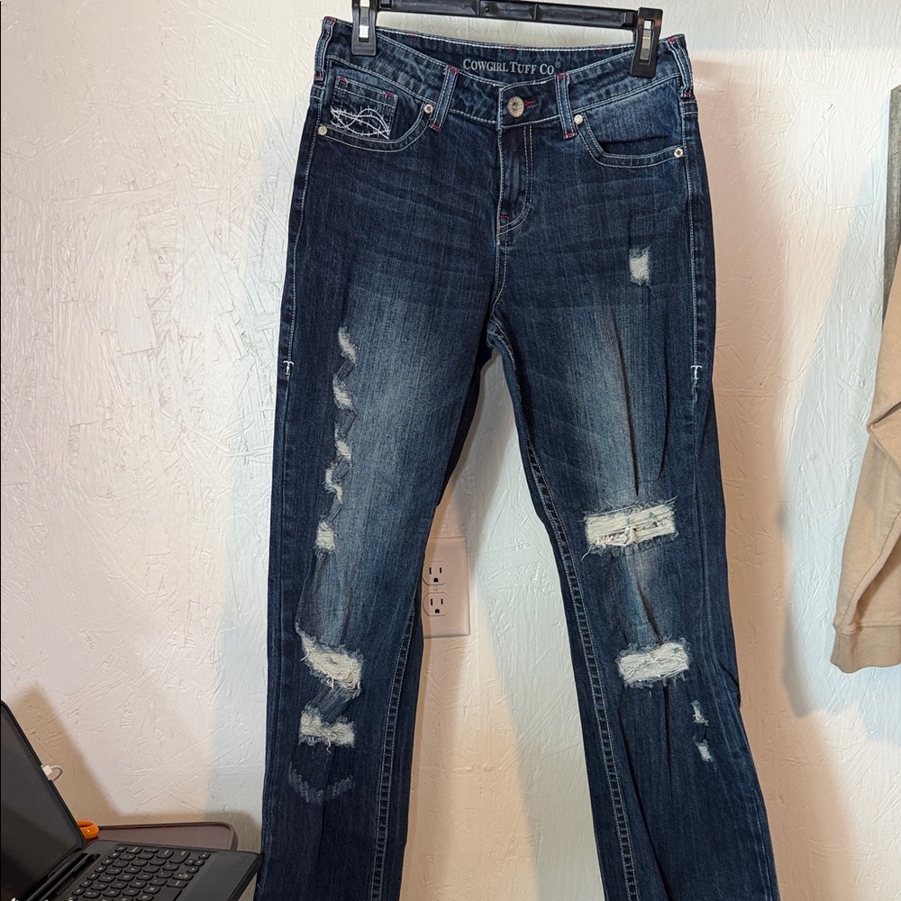 Cowgirl Tuff Dark Blue Distressed Jeans